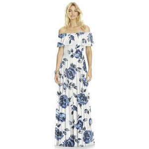 NEW! Size 0 After Six Off-Shoulder Lux Chiffon Indigo Rose Dress $263 msrp J1-3